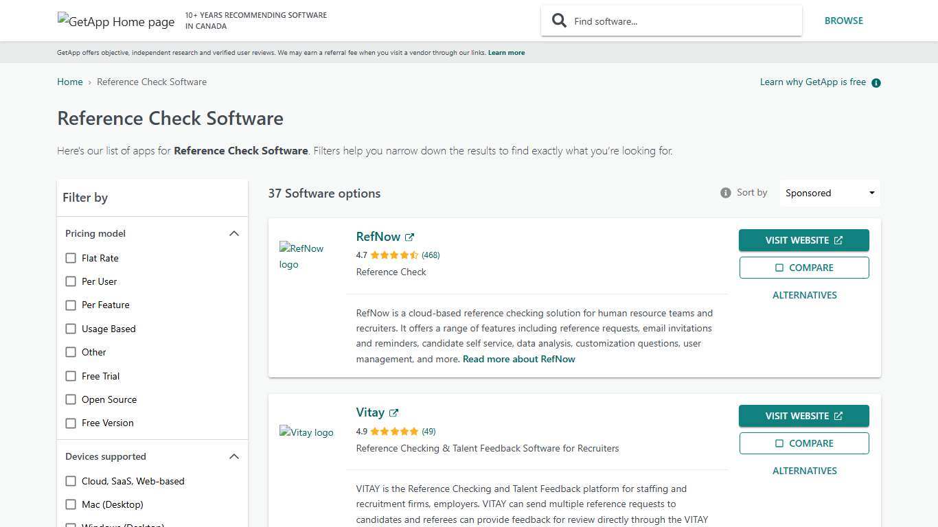Reference Check Software - Top Tools & Providers GetApp Canada 2026